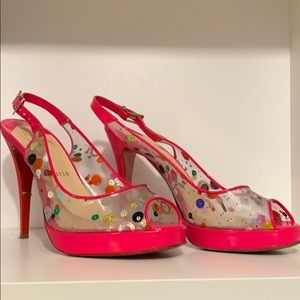 LOUBOUTIN HOT PINK CLEAR DORSAY HEELS